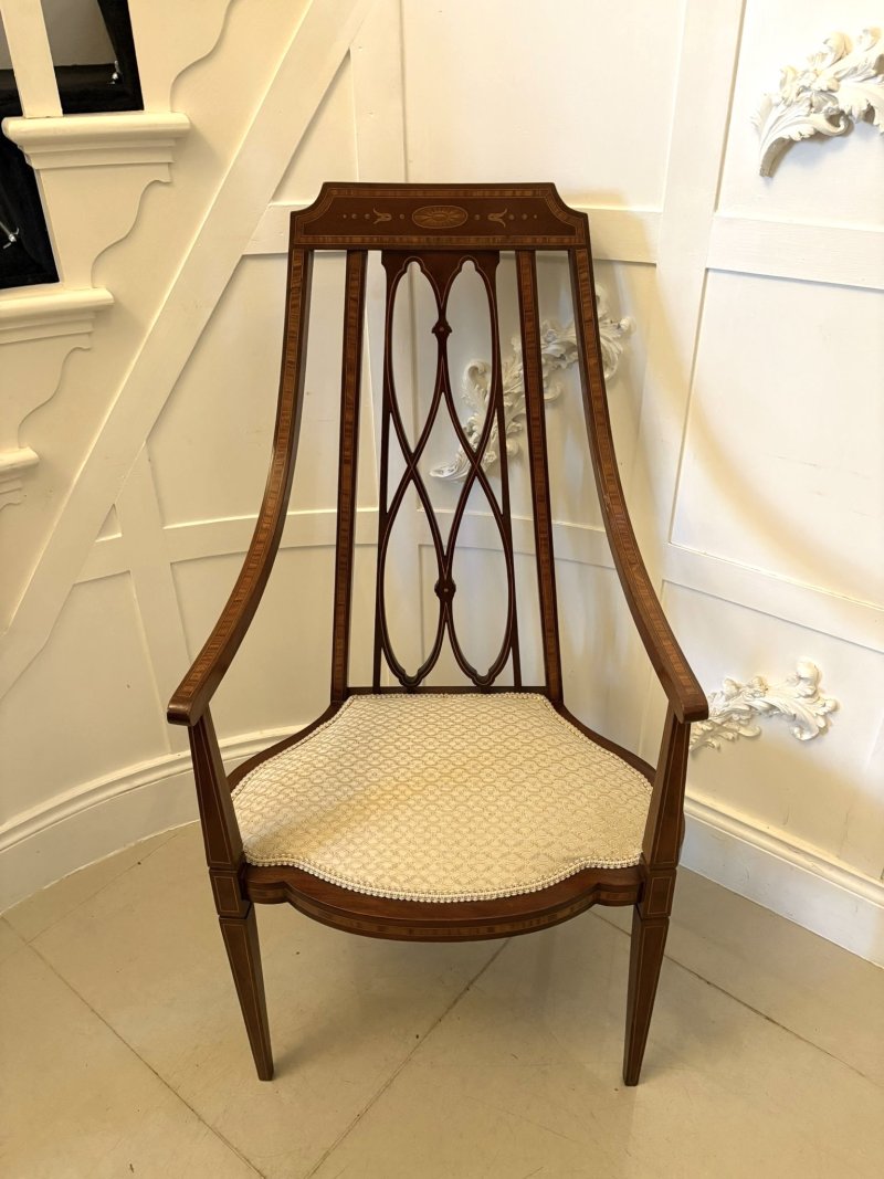 Unusual Antique Victorian Inlaid Mahogany Armchair - Image 5